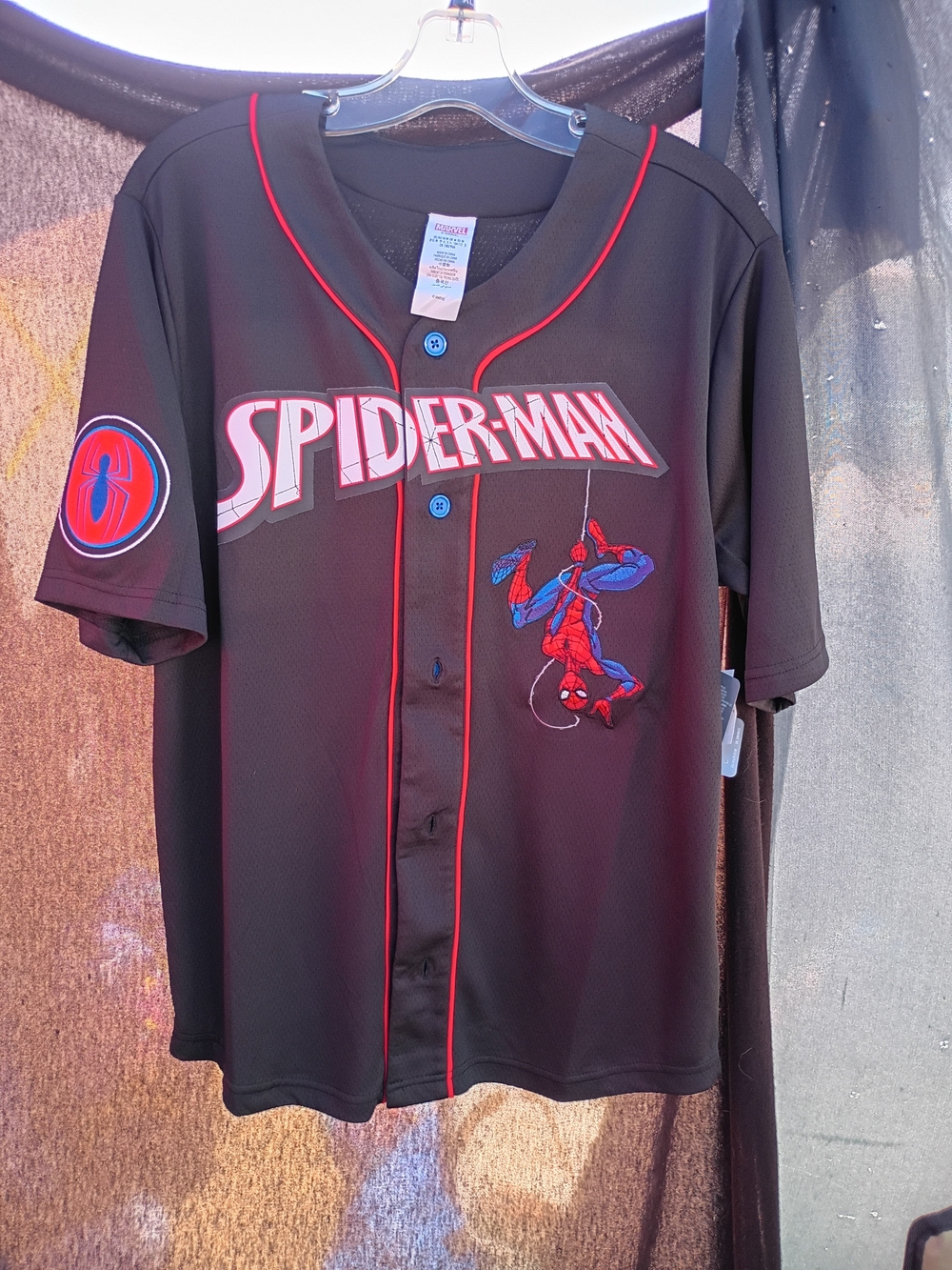 Spider-Man Black Baseball Jersey with Red Trim
